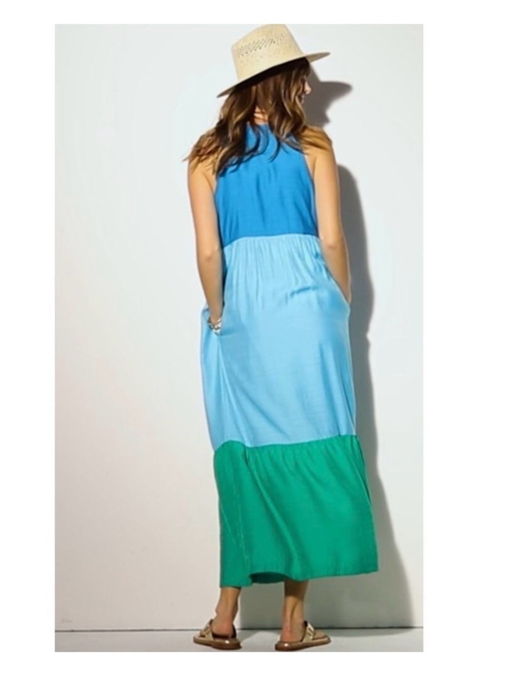 J. Jill Color-Block Maxi Dress in Mediterranean Multi Pockets Size XS - Picture 3 of 13